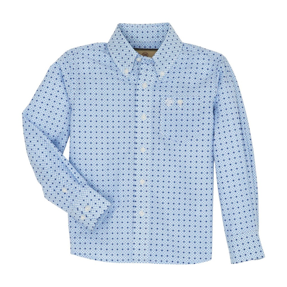 Wrangler Kids White and Blue Classic Button Down Shirt - Small
